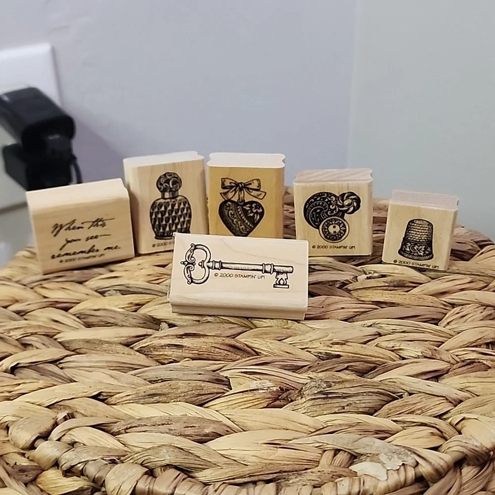 Vintage Stampin' Up Antique Collectibles Wood Mounted Rubber Stamp Set